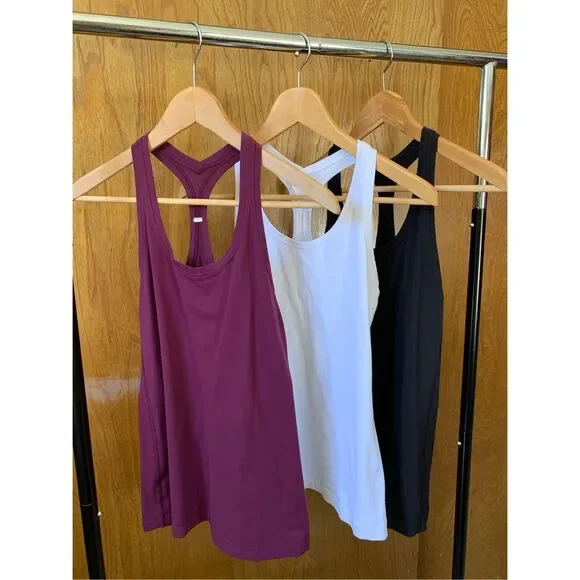 Bundle of 3 Lululemon Cool Racerback II Tank Tops in Plum, White & Black Size 8- - Picture 12 of 12